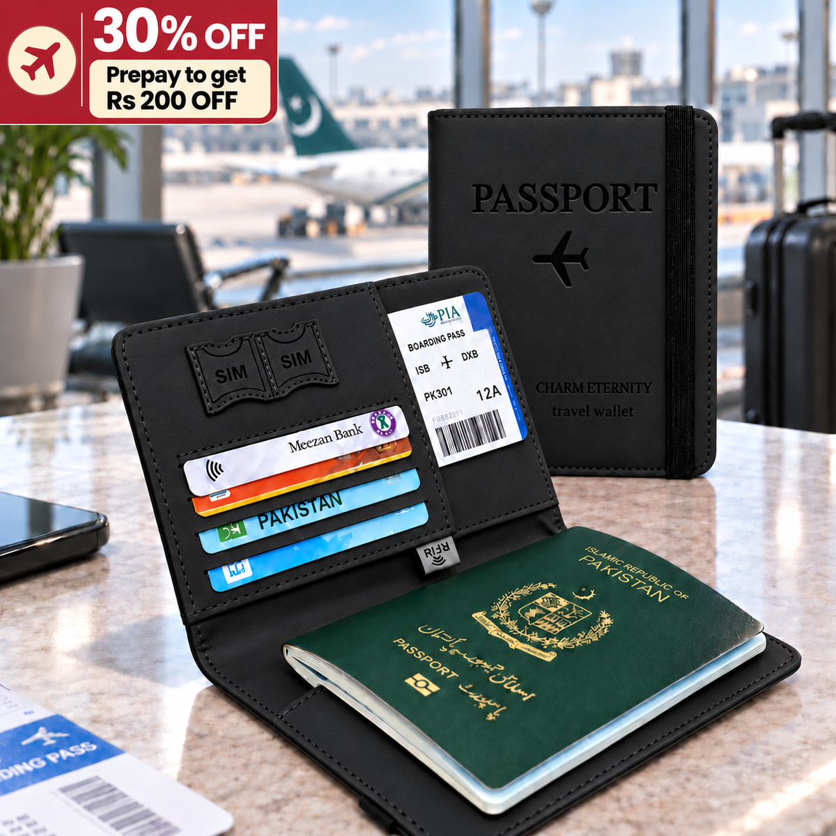 Travel Passport Wallet Black