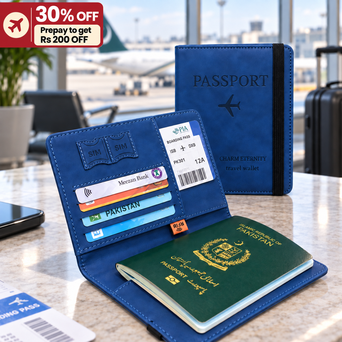 Travel Passport Wallet Blue