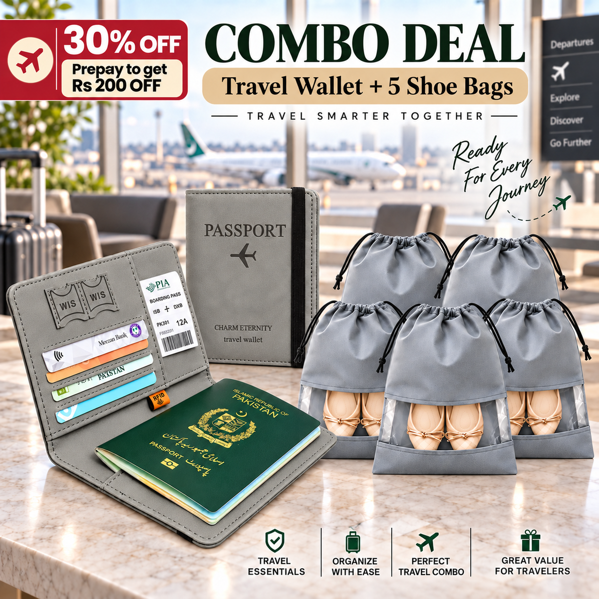 Travel Wallet + Shoes Bags Combo Deal
