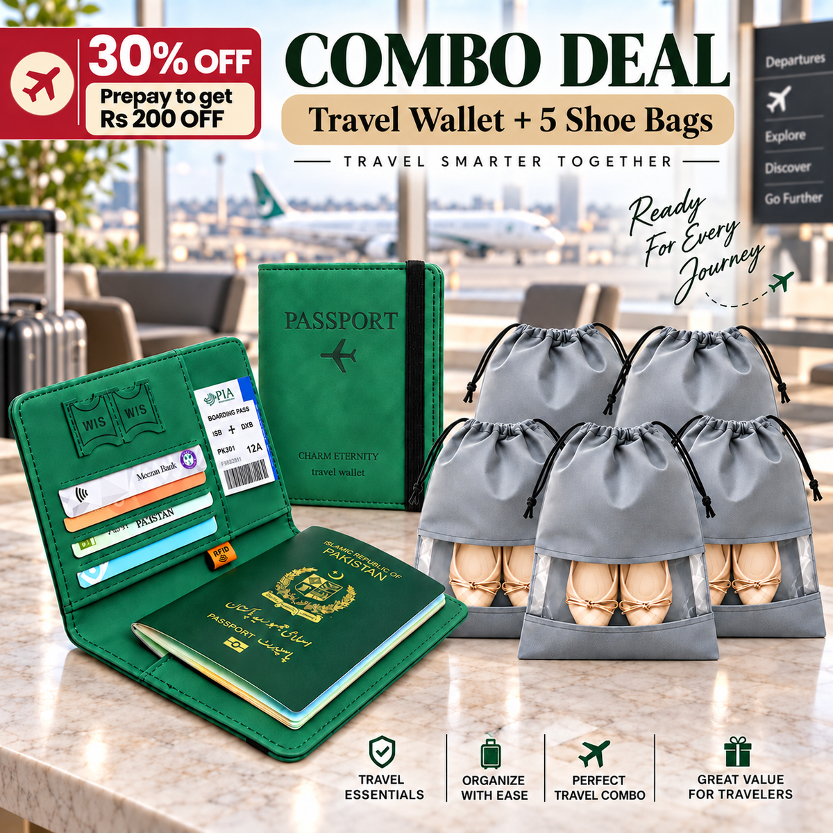 Travel Wallet + Shoes Bags Combo Deal