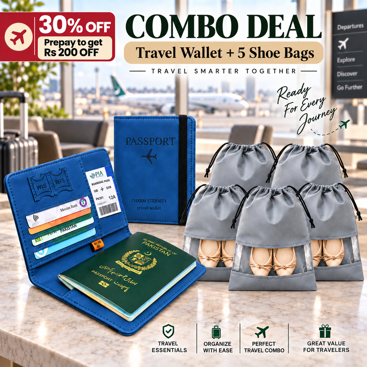 Travel Wallet + Shoes Bags Combo Deal