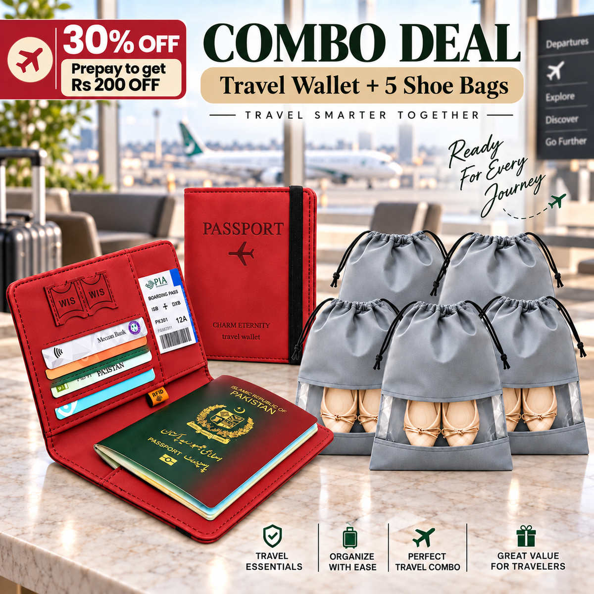 Travel Wallet + Shoes Bags Combo Deal