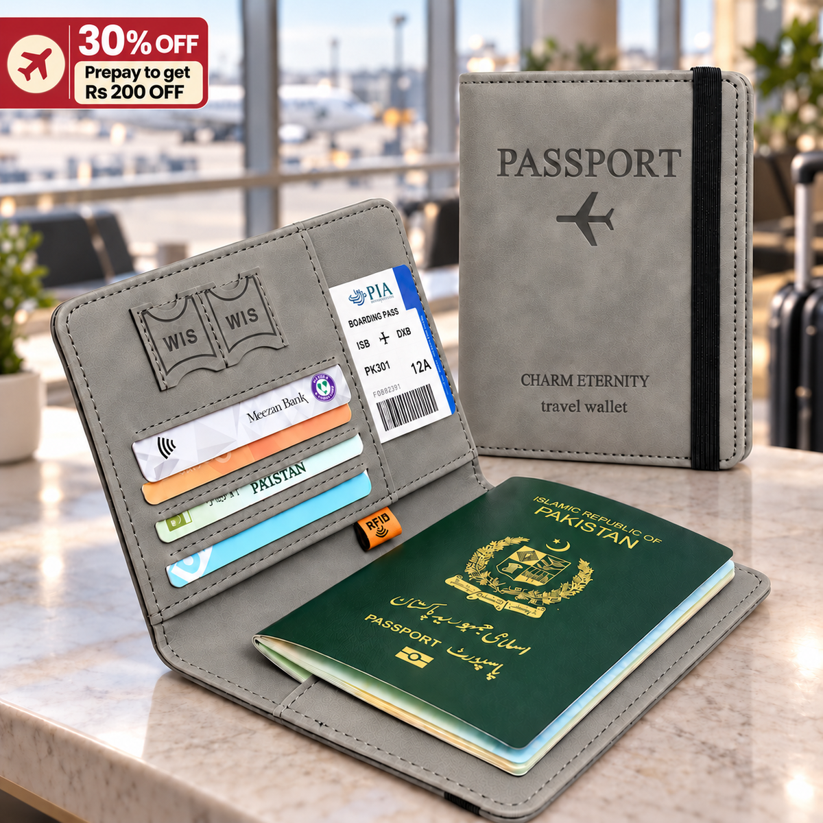 Travel Passport Wallet Gray